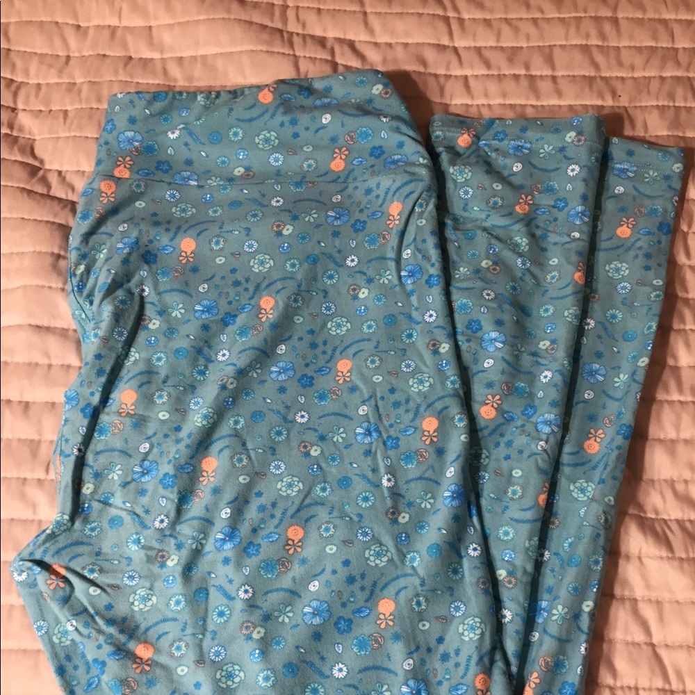 Lularoe TC Blue Floral Leggings-EUC